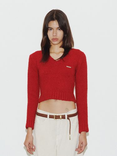 Boucle V-neck Knit_Red - THINK PLANT - Modalova