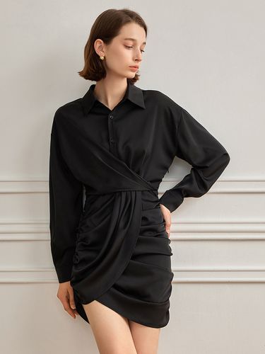 Silk Shirt Collar Dress - Black - yyiam - Modalova