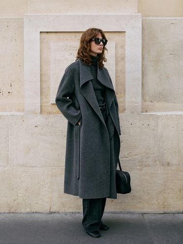 High Neck Long Coat_Charcoal - Lamerei - Modalova