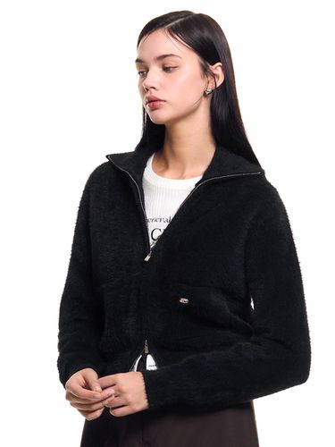 Hairy Zip Up Cardigan_Black - GENERAL IDEA - Modalova