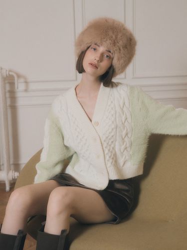 Two Tone Cable Cardigan - ASURA - Modalova