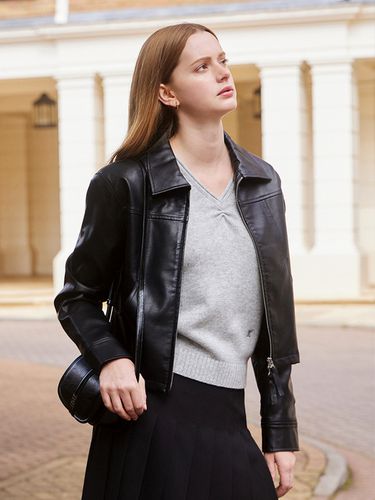 Faux Leather Cropped Jacket - Black - FOLNUA - Modalova