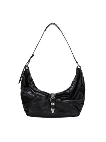 Belted Hobo Bag_Black Glossy Plain - MARGESHERWOOD - Modalova