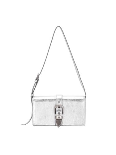 Belted Flap Bag_Metallic Silver Foiled Plain - MARGESHERWOOD - Modalova