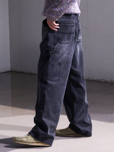 Wide Leg Washed Denim Carpenter Pants - INROWS - Modalova