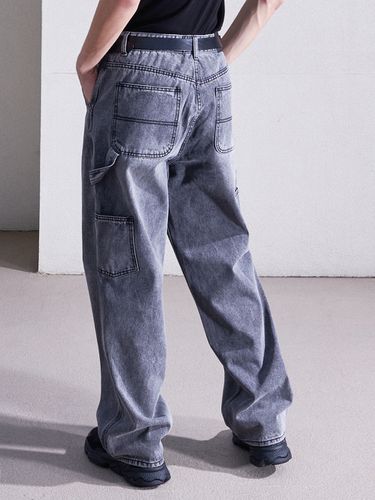 Wide Leg Washed Denim Carpenter Pants - INROWS - Modalova