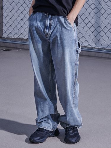 Wide Leg Washed Denim Carpenter Pants - INROWS - Modalova