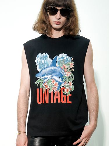 Tropical Printed Sleeveless T-shirt (Black) - UNTAGE - Modalova