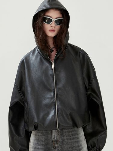 Vegan Leather Hooded Jacket ( ) VW043 - VOIEBIT for WOMEN - Modalova