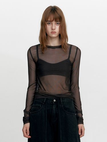 Sheer Long Sleeve Tee , Dark Brown - STUDIO TABLE - Modalova