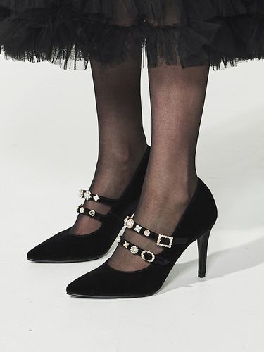 Klimt Velvet Mary Jane Jewelry High Heels_Black - ATTITUDE;L - Modalova