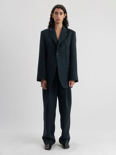 Wool Silk Wide Tuck Pants - Navy - Arch The - Modalova