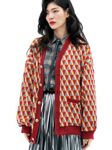 Geometric Jacquard Oversized Cardigan () - UNTAGE - Modalova