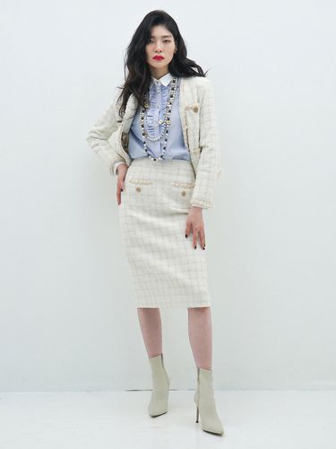 Metallic Button Boucle Pencil Skirt () - UNTAGE - Modalova