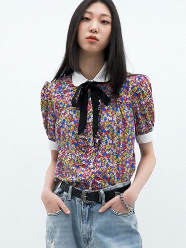 Floral Printed Balloon Sleeve Ruffle Blouse - UNTAGE - Modalova