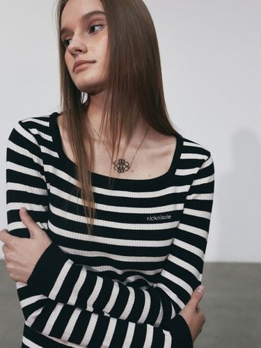 Stripe Logo Square Neck Knit - NICK&NICOLE - Modalova