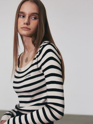 Stripe Logo Square Neck Knit - NICK&NICOLE - Modalova