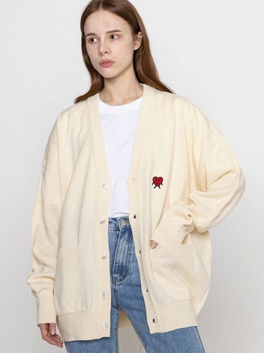 UNISEX] Drawing Heart Embroidery Knit Cardigan - GRAVER - Modalova