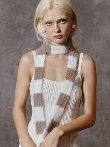 Mixed Stripe Knit Scarf_White Beige - MEENDERI - Modalova