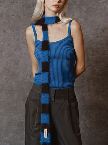 Mixed Stripe Knit Scarf_Blue Brown - MEENDERI - Modalova