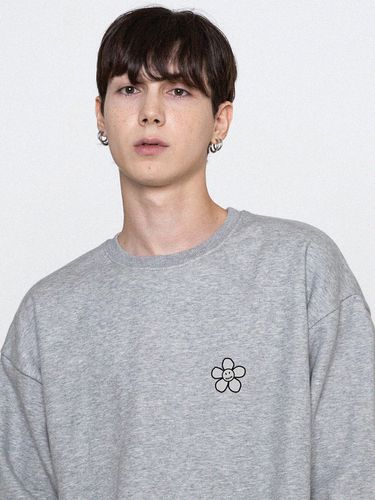 UNISEX]Line Flower Dot Logo Smile Sweatshirt_Grey - GRAVER - Modalova