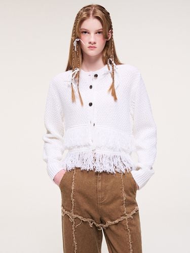 Layer Fringe Cable-Knit Cardigan - ETMON - Modalova