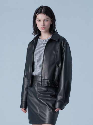 Oversized Curved Leather Blouson Jacket _ 2Colors - SPERONE - Modalova