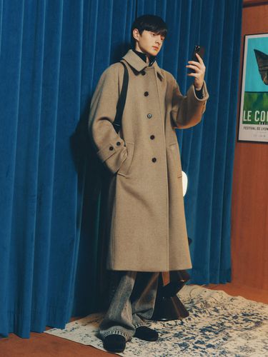 Wool-Blend Belted Balmacaan Coat _ - CITYBREEZE - Modalova