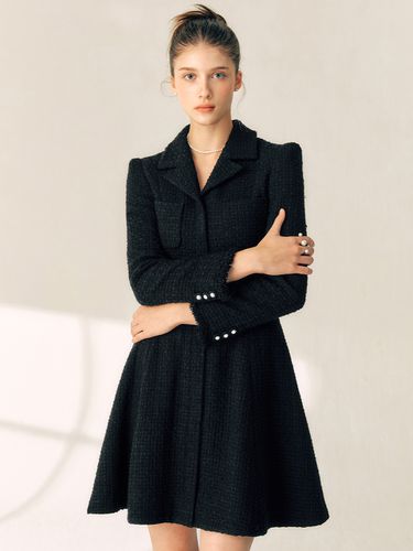 LEONIE Notched Collar Flared Tweed Wool Dress - BAU by Bride And You - Modalova