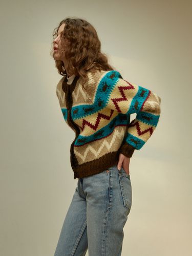 Semi-Cropped Alpaca Jacquard Cardigan (/) - GREENBUTTER - Modalova