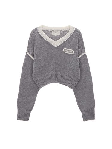 V Neck Color Crop Knit Pullover - Matin Kim - Modalova