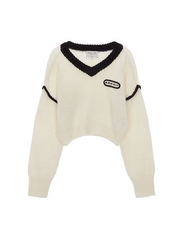 V Neck Color Crop Knit Pullover - Matin Kim - Modalova