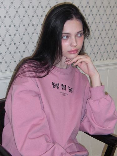 Triple Butterfly Embroidery Sweatshirt_Deep Pink - LETTER FROM MOON - Modalova