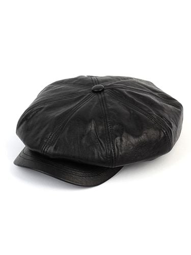 Leather Belted Newsboy Cap - Black - Universal chemistry - Modalova