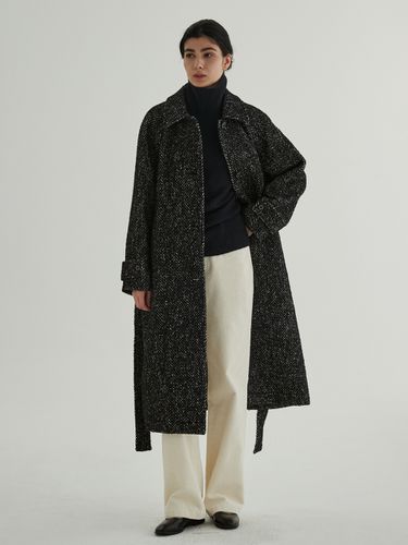 Herringbone Raglan Belted Coat _ - STEP AROUND - Modalova