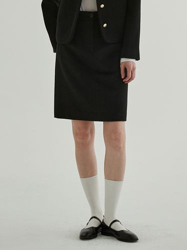 Wool blended Mid Skirt _ Black - STEP AROUND - Modalova