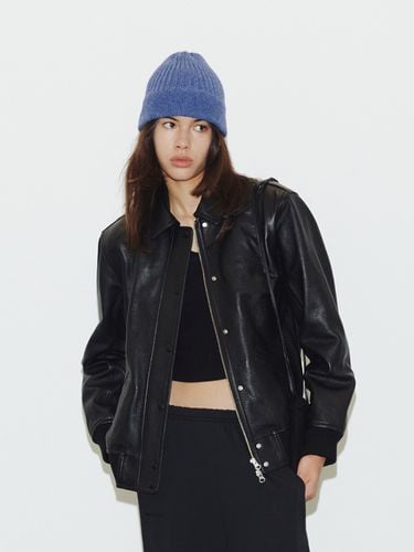 Zip-Up Leather Blouson_Black - THINK PLANT - Modalova