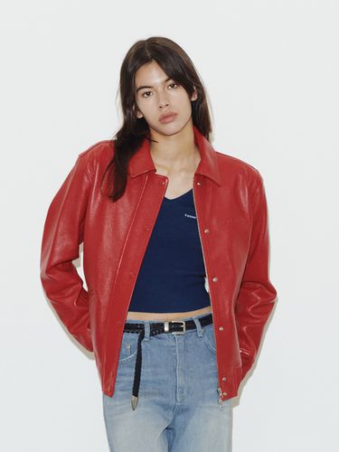 Zip-Up Leather Blouson_Red - THINK PLANT - Modalova