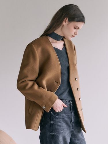 Collarless Half Double Jacket - LOEUVRE - Modalova