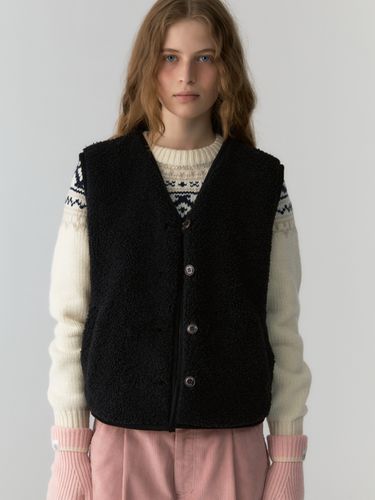 Fleece Button Vest - Black - DEPOUND - Modalova