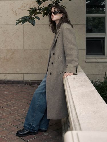 Oversized Herringbone Long Coat - LOEUVRE - Modalova