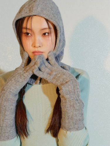 Cable Knit Long Gloves_Grey - kuho plus - Modalova