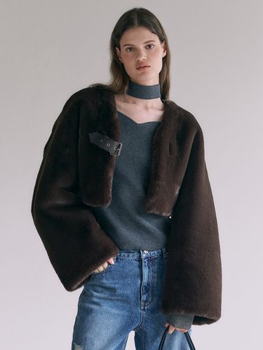 Collarless Fur Bolero Jacket - LOEUVRE - Modalova