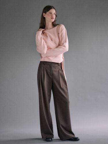 Wool Blended Side Tuck Wide Pants - LOEUVRE - Modalova