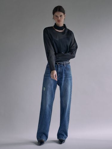 Damaged Washing Denim Pants - LOEUVRE - Modalova