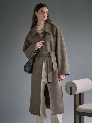 Herringbone Long Coat - LOEUVRE - Modalova