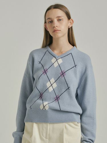 Argyle V Neck Pullover Knit - ahwe - Modalova