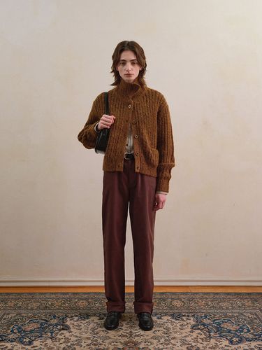 Brushed Collar Cardigan - Brown - OWN FEATURE COLOUR.OFC - Modalova