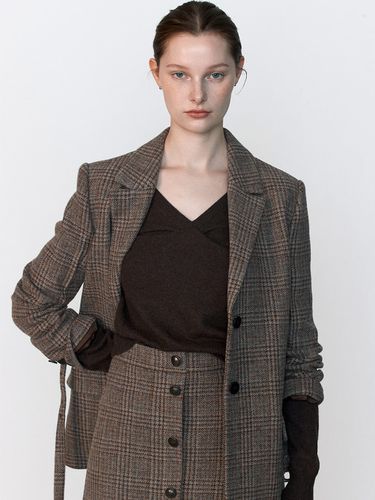 Breasted Tailored Belted Check Jacket_Brown Check - JOY GRYSON - Modalova