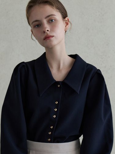 Half Button Blouse (Navy) - JOORTI - Modalova